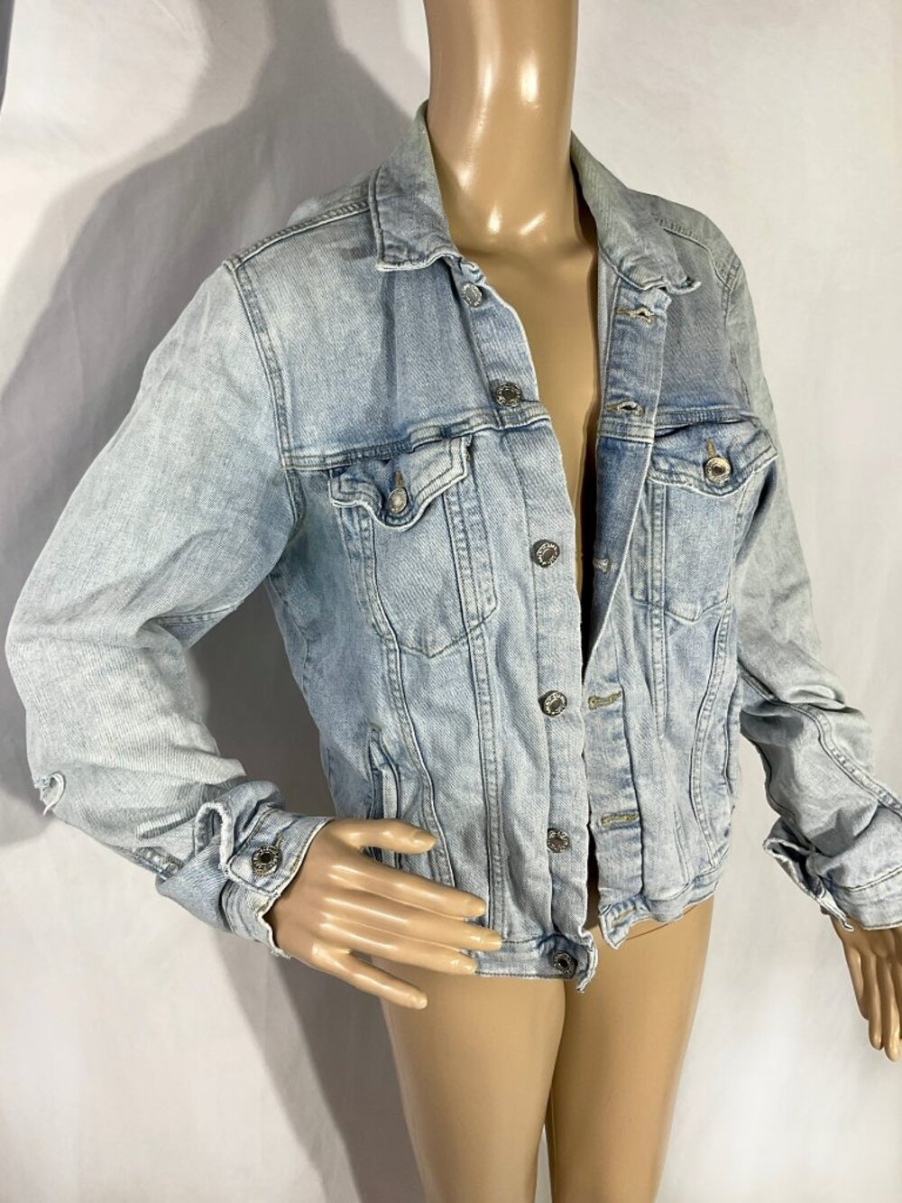 &Denim Sz 12 Denim Distressed Jean Jacket Womens